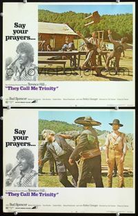 4g792 THEY CALL ME TRINITY 2 movie lobby cards '71 Terence Hill, Bud Spencer, wild border image!