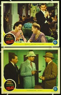 4g797 THEY MET IN BOMBAY 2 movie lobby cards '41 Clark Gable lights a cigarette, Rosalind Russell!