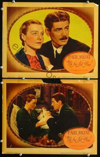 4g882 WE ARE NOT ALONE 2 movie lobby cards '39 close-up of Paul Muni & Jane Bryan!