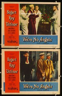 4g886 WE'RE NO ANGELS 2 movie lobby cards '55 Humphrey Bogart, Aldo Ray, Peter Ustinov!