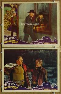 4g888 WESTBOUND STAGE 2 movie lobby cards '40 Tex Ritter surprising and punching bad guys!