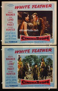 4g897 WHITE FEATHER 2 movie lobby cards '55 Robert Wagner, pretty Debra Paget as Native American!
