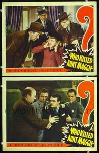 4g899 WHO KILLED AUNT MAGGIE 2 movie lobby cards '40 pretty Wendy Barrie surrounded by men!