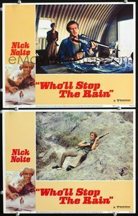 4g900 WHO'LL STOP THE RAIN 2 movie lobby cards '78 Nick Nolte cleans gun, border art by Tom Jung!