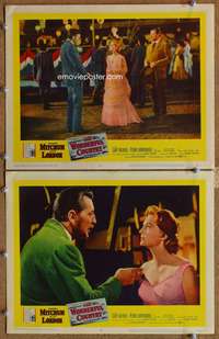 4g915 WONDERFUL COUNTRY 2 movie lobby cards '59 close-up of Robert Mitchum, Julie London!