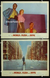 4g920 WORLD, THE FLESH & THE DEVIL 2 lobby cards '59 Harry Belafonte, Inger Stevens, Mel Ferrer!