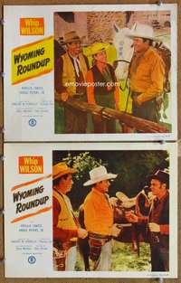 4g922 WYOMING ROUNDUP 2 movie lobby cards '52 smiling cowboy Whip Wilson, Phyllis Coates!