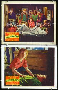 4g924 YELLOW SKY 2 movie lobby cards '48 Gregory Peck, concerned Anne Baxter!