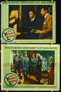 4g926 YOUNG LIONS 2 movie lobby cards '58 Nazi Marlon Brando, Dean Martin & Montgomery Clift!