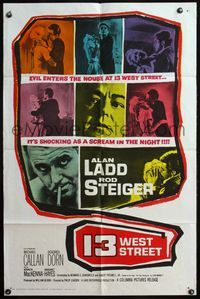 4h016 13 WEST STREET 1sh '62 Alan Ladd, Rod Steiger, as shocking as a scream in the night!