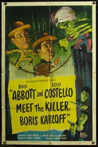 4h010 ABBOTT & COSTELLO MEET THE KILLER BORIS KARLOFF style A 1sh '49 art of scared Bud & Lou!