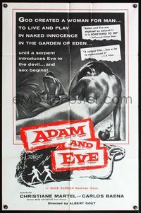 4h041 ADAM & EVE int'l 1sh '58 sexiest artwork of naked man & woman in the Mexican Garden of Eden!