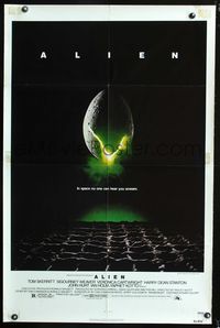 4h051 ALIEN 1sh '79 Ridley Scott outer space sci-fi monster classic, cool hatching egg image!