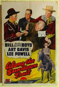 4h058 ALONG THE SUNDOWN TRAIL 1sh '42 stone litho of Bill Cowboy Rambler Boyd catching bad guy!