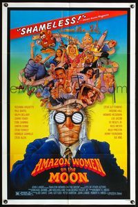 4h060 AMAZON WOMEN ON THE MOON 1sh '87 Joe Dante, cool wacky artwork of cast by William Stout!