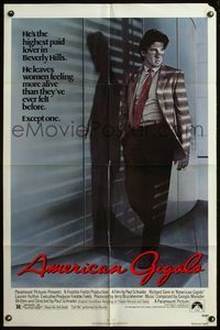 4h062 AMERICAN GIGOLO 1sh '80 handsomest male prostitute Richard Gere is being framed for murder!