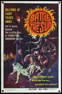 4h105 BATTLE BEYOND THE SUN 1sh '62 Russian sci-fi, terrifying unknown worlds, cool monster art!
