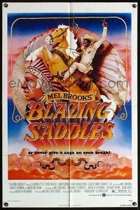 4h139 BLAZING SADDLES 1sh '74 classic Mel Brooks western, art of Cleavon Little by John Alvin!