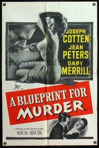 4h146 BLUEPRINT FOR MURDER 1sh '53 no one deserved to die more than sexy Jean Peters!