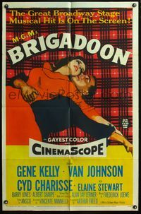 4h166 BRIGADOON 1sh '54 great romantic close up art of Gene Kelly & Cyd Charisse!