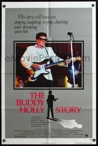 4h173 BUDDY HOLLY STORY 1sh '78 image of Gary Busey in the title role, rock & roll artwork!
