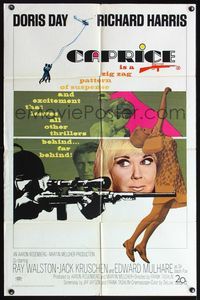 4h192 CAPRICE 1sh '67 pretty Doris Day, Richard Harris, cool sniper image!