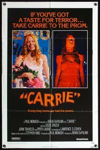 4h194 CARRIE 1sh '76 Stephen King, Sissy Spacek before and after her bloodbath at the prom!