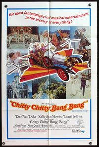 4h204 CHITTY CHITTY BANG BANG style B 1sh '69 Dick Van Dyke, Sally Ann Howes, wacky flying car!