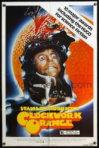 4h219 CLOCKWORK ORANGE 1sh R82 Stanley Kubrick classic, different art of Malcolm McDowell!