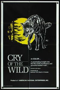 4h245 CRY OF THE WILD 1sh '73 timber wolves, cool wolf & giant moon artwork!