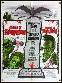 4h246 CURSE OF FRANKENSTEIN /HORROR OF DRACULA 30x40 1sh '64 greatest double creature feature!