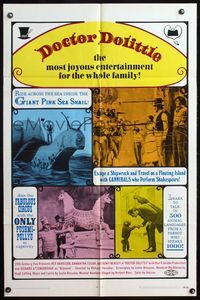 4h284 DOCTOR DOLITTLE 1sh R69 Rex Harrison can talk to the animals, directed by Richard Fleischer!