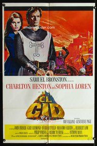 4h316 EL CID style B 1sh '61 art of Charlton Heston in armor with sexy Sophia Loren!