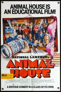 4h074 ANIMAL HOUSE English 1sh '78 John Belushi, Landis classic, cool different artwork!