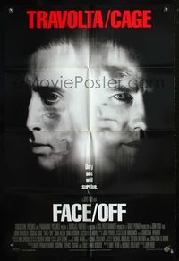 4h335 FACE/OFF DS int'l 1sh '97 John Travolta and Nicholas Cage switch faces, John Woo sci-fi!