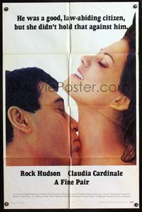 4h354 FINE PAIR int'l 1sh '69 romantic image of Rock Hudson & sexy Claudia Cardinale!