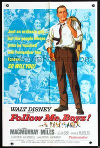 4h385 FOLLOW ME BOYS 1sh '66 Fred MacMurray leads Boy Scouts, Kurt Russell, Walt Disney