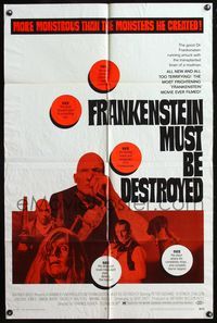 4h404 FRANKENSTEIN MUST BE DESTROYED 1sh '70 Peter Cushing is more monstrous than his monster!