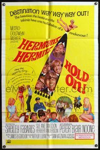 4h492 HOLD ON 1sh '66 rock & roll, great close-up image of Herman's Hermits!
