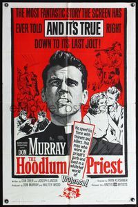 4h499 HOODLUM PRIEST 1sh '61 religious Don Murray saves thieves & killers, and it's true!