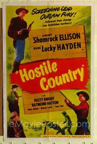 4h505 HOSTILE COUNTRY 1sh '50 Jimmy Shamrock Ellison & Russ Lucky Hayden in forbidden territory!