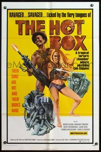 4h507 HOT BOX 1sh '72 ravaged savaged sexy babes fight back with their guns and their bodies!