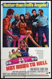 4h512 HOT RODS TO HELL 1sh '67 Dana Andrews, Jeanne Crain, Hotter than Hell's Angels!