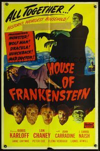 4h002 HOUSE OF FRANKENSTEIN 1sh R50 Boris Karloff, Lon Chaney Jr., history's weirdest household!