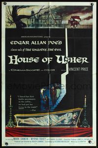 4h514 HOUSE OF USHER 1sh '60 Vincent Price, Edgar Allan Poe's tale of the ungodly & evil!