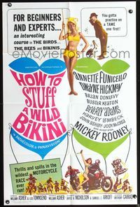 4h517 HOW TO STUFF A WILD BIKINI 1sh '65 Annette Funicello, Buster Keaton, motorcycle & bikini art!