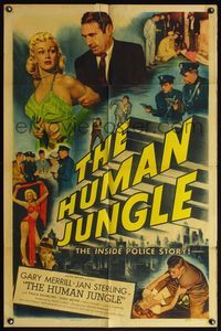4h520 HUMAN JUNGLE style A 1sh '54 Gary Merrill, sexy Jan Sterling, the inside police story!
