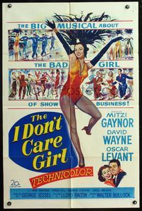 4h529 I DON'T CARE GIRL 1sh '52 great full-length art of sexy showgirl Mitzi Gaynor in wild outfit!