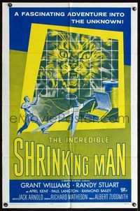 4h540 INCREDIBLE SHRINKING MAN 1sh R64 Jack Arnold, Reynold Brown sci-fi art in yellow & blue!