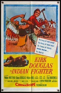 4h542 INDIAN FIGHTER 1sh R60 different image of Kirk Douglas attacking Native American w/hatchet!